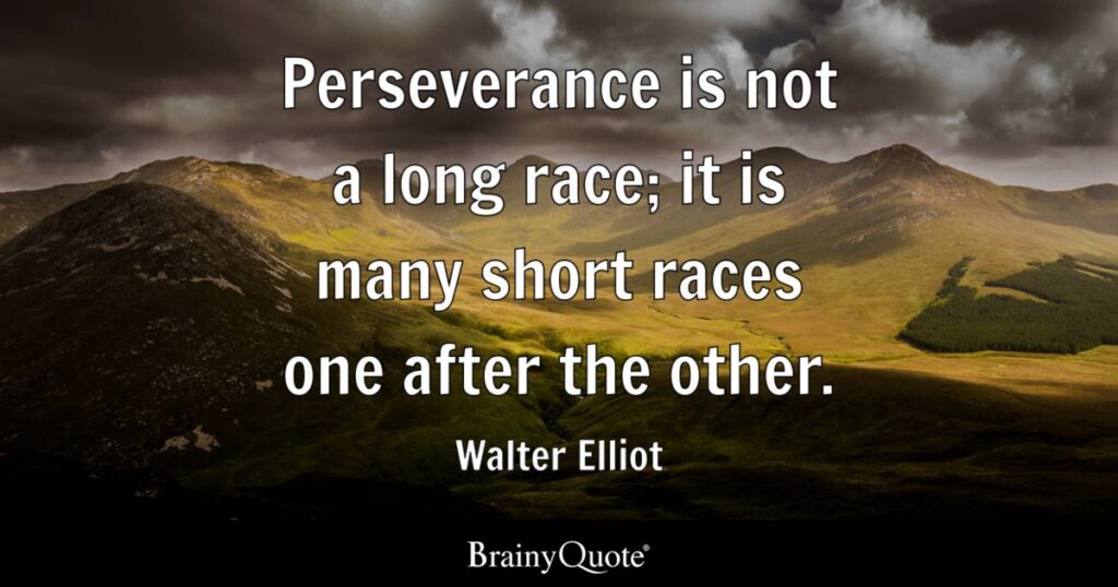 Perseverance is not a long race; it is many short races one after the other. - Walter Elliot